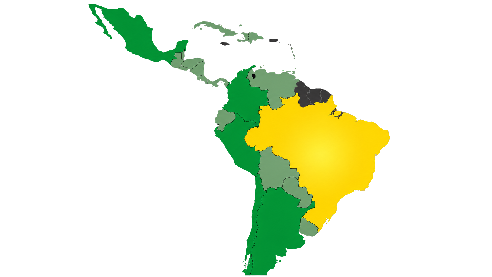 LATAM market tier map: Brazil as launch market, priority markets in green, broader opportunity in sage